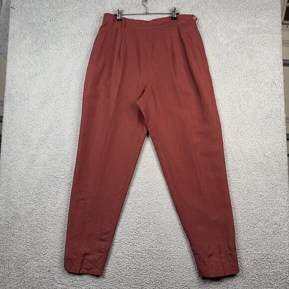 AKA Eddie Bauer Pants Womens Size 16 Vintage Red Brown Pleated Ankle Linen 90s - Picture 1 of 13
